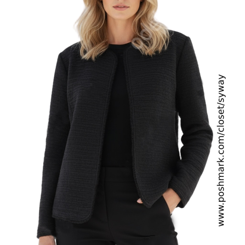 Eileen Fisher Italian Fabric Asymmetrical Sparkle Tweed Fringe Blazer